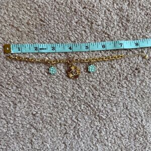 Gold Charm Chain Bracelet with Turquoise Flower Accents